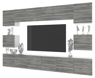 Obrázok produktu pre BELINI Obývacia stena MILANO 3 Obývačka 300 cm – matná sivá, moderná zostava skríň, prístavná stena s TV skrinkou, bezúchytkový systém