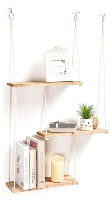 Produktbild von Holz Wandregal 3-stufig für Pflanzen – Makramee Wandbehang Regal Boho | Treibholz Schweberegal für Bad Wohnzimmer