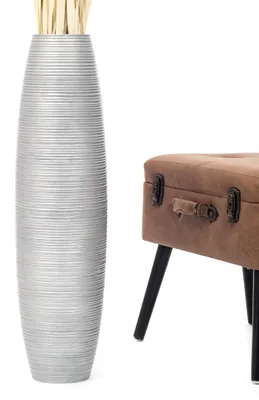 Produktbild von Leewadee Hohe Bodenvase 65 cm aus Mangoholz in silber