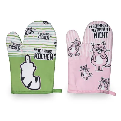 Produktbild von 2er Set Ofenhandschuhe Miesekatze Topfhandschuhe Kochhandschuhe Backhandschuhe mit Motiv Küchenhandschuhe Waschbar