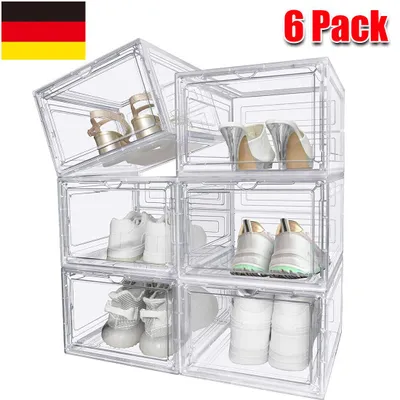 Produktbild von Schuhboxen, 6 Stück, transparent, stapelbar, für Schuhaufbewahrung