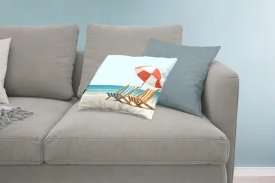 Produktbild von MuchoWow® Zierkissen Sofakissen Wohnzimmer Dekokissen 60x40 cm Sommer Illustration von zwei Strandkörben - Kopfkissen - Polster mit Foto