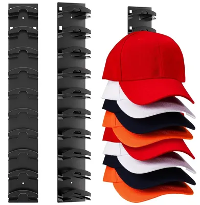 Kappenhalter Wand, 2er-Set, selbstklebend, für bis zu 20 Hüte, schwarz