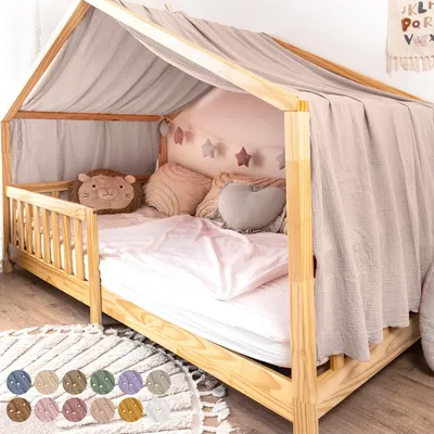 Produktbild von Musselin Hausbett Himmel Kinderzimmer Baumwolle mit Gold