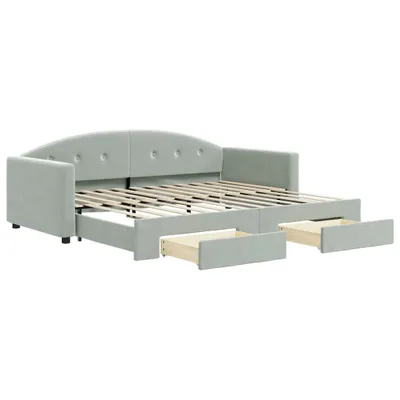 Image de vidaXL Lit de jour extensible avec tiroirs gris clair 90x200 cm velours