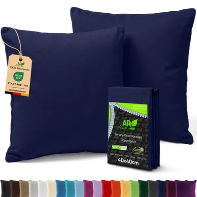 Produktbild von AR Line 2er Pack Jersey Kissenbezüge 40x40 Baumwolle – weich, atmungsaktiv, Kissenhüllen mit Reißverschluss, in Farbe: Dunkelblau