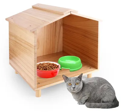 Productafbeelding van Solidchoice - Houten Buitenkattenhuis Waterdicht met Voederstation