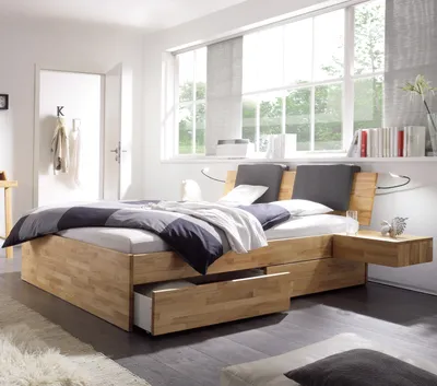 Produktbild von HASENA Spazio Stauraumbett mit Schubladen Kernbuche massiv 200x200