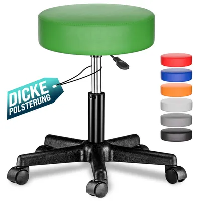 Produktbild von CASARIA® Rollhocker Höhenverstellbar 10cm Polsterung 46-60 cm Sitzhöhe 360° Drehbar Ø 35cm Rund Rollen Bürohocker Drehhocker Arbeitshocker Hocker Grün