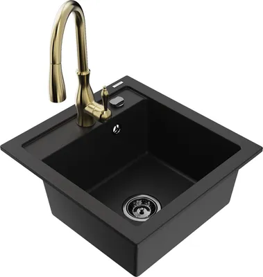 Produktbild von Mexen Vito 1-Becken-Granit-Spüle mit Mischbatterie Savita, Schwarz - 6503-77-672601-50-B