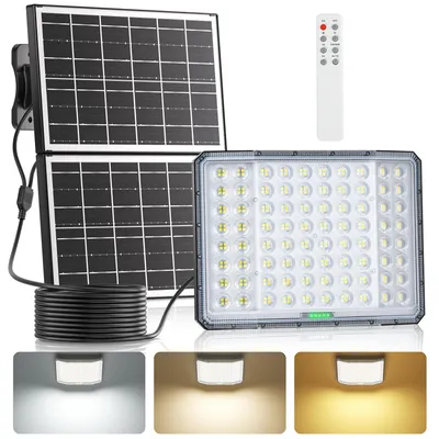 Produktbild von Giliwosy Solare LED Außenleuchte mit Timer und Fernbedienung, LED-Scheinwerfer mit 15000mAh Akku, dimmbar 3000/4000/6500K, IP66 wasserdicht für Garten, Hof und Außenbereiche