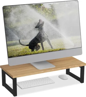 Produktbild von Monitorständer – Ergonomischer Bildschirmhöhersteller für Schreibtische – 15 x 55 x 23 cm – Industriell – Natürliches Design – Schwarz