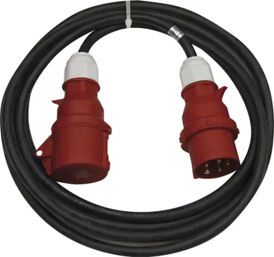 3 fázový venkovní prodlužovací kabel 20 m / 1 zásuvka / černý / guma / 400 V / 2,5 mm2