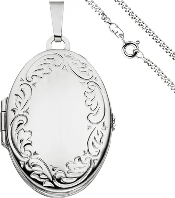 Produktbild von Schmuck-Set, ovaler Medaillon für 4 Fotos, 2mm Panzerkette 925 Silber, 50cm