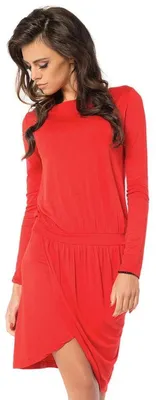 Produktbild von MiniKleid Überlappende Raffung Rundhals Langarm; Rot/M/L 38/40