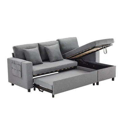 Produktbild von Schlafsofa mit Schlaffunktion,L-förmiges Sofa,Sofa-Chaiselongue mit Stauraum und Taschenaufbewahrung,links und rechts austauschbare Chaiselongue
