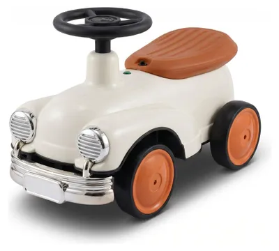 Produktbild von Buxibo Retro Laufauto | Laufwagen für Jungen & Mädchen | 1-3 Jahre | Sicher | Fördert Motorische Fähigkeiten | Braun/Weiß - 58x29x38cm