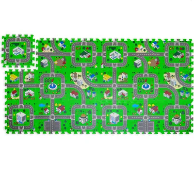 Image de Tapis de jeu Relaxdays « Rue », tapis de jeu 18 pièces, sans substances nocives, mousse EVA, chambre d'enfant, 178,5 x 90 cm, multicolore