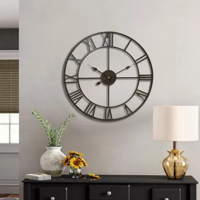 Image de Grande horloge murale silencieuse, noire, style vintage, 40 cm, horloge à quartz avec chiffres romains, pour le salon, la chambre, la cuisine, l'école, le bureau