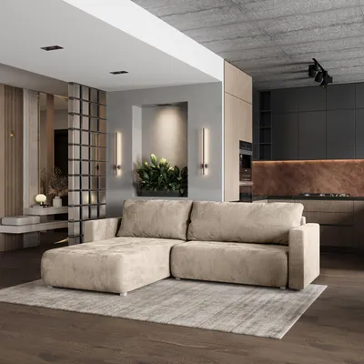 Produktbild von Masseno Ecksofa TURIN M mit Schlaffunktion L-Form, Sofa mit Bettkasten, Wohnzimmersofa, Couch, Soffa, Bettsofa, Couchgarnitur- Creme, MONOLITH 04