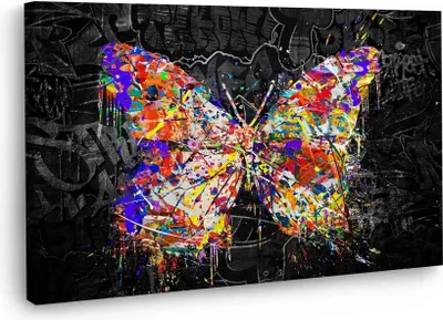 Produktbild von Pop Art Schmetterling Colour Wandbild Leinwandbild Kunst XL Deko: 90x60x2cm