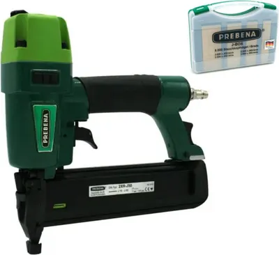 Produktbild von Prebena Druckluftnagler 2XR-J50 Tacker + J-Box Stauchkopfnägel Brads Nägel