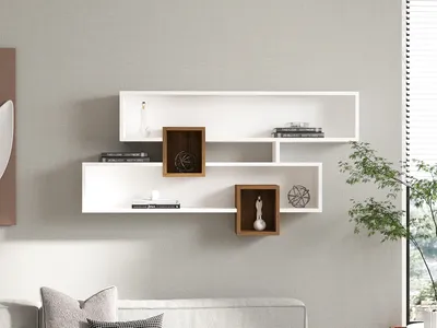 Image de Skye Decor, Karen - Walnut, White, étagères murales, noyer, 120 x 75 x 22 cm