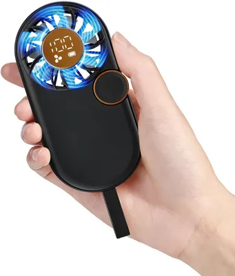 Produktbild von Mini Handventilator mit Stufenloser Geschwindigkeitsregelung,Tragbarer USB-C Lüfter mit LED Display,1200mAh Akku,Bürstenloser Motor,Lanyard,Leise