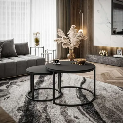 Produktbild von Runder Couchtisch CIRI SLIM 2in1 Schwarz / Schwarz matt