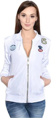 Produktbild von Damen Jacke Bomberjacke mit Patches; Weiß S/M