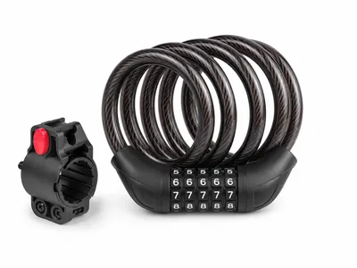 Produktbild von Fahrradschloss 110 cm mit 5-stelligem Zahlencode – flexibles Spiralschloss mit Halterung