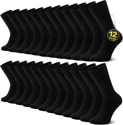 Imagen del producto de Set de 12 pares de calcetines negros clásicos para hombre, transpirables, con suela y puntera reforzadas