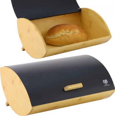 Produktbild von Brotkasten Brotbehälter ALASKA Brotbox Brot Aufbewahrung Box Kiste Stahl Bambus