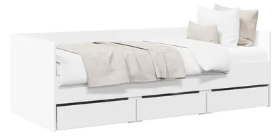 Image de Lit de jour avec tiroirs et tête de lit, en bois blanc