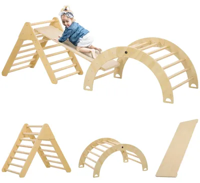 Obrázek produktu pro Lezecký trojúhelník, odolný materiál, bezpečný pro malé děti, přírodní dřevo, 219 x 725 x 685 cm