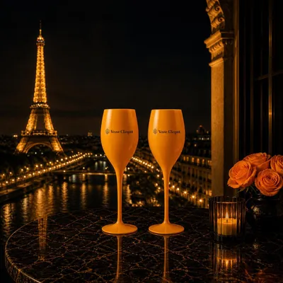 Produktbild von Orangene Champagnergläser 2er Set aus Acryl – Bruchsichere Sektgläser – Leicht, stilvoll & wiederverwendbar – passend für Veuve Clicquot