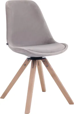 Productafbeelding van CLP Essstoel Troyes, fluweel, vierkant, draaibaar, met hoekige houten poten, grijs. Frame: naturel