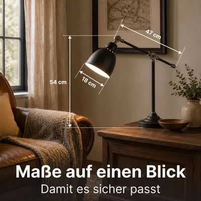 Zdjęcie produktu dla Lampa biurkowa, czarna, jednopalnikowa, z włącznikiem, ARTE LAMP, ramię, gwint E27, do 60W, do biura i gabinetu, wymiary: 47 x 18 x 54 cm, model A2054LT-1BK