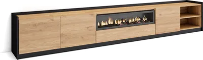 Produktbild von TV-Schrank, Lowboard, 310x37x50cm, Für TV-Geräte bis zu 80", Elektrokamin., Eiche Schwarz