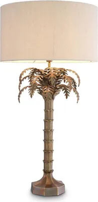 Produktbild von Casa Padrino Luxus Tischleuchte Vintage Messing / Creme Ø 56 x H. 106 cm - Schreibtischleuchte im Palmen Design - Luxus Tischleuchten