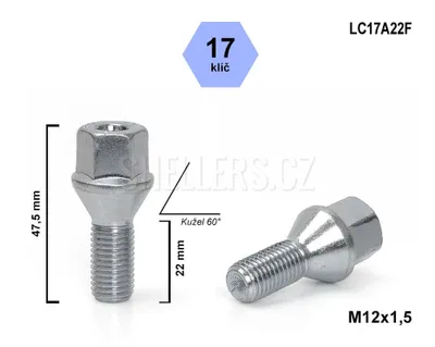 Obrázok produktu pre Skrutka kolesa M12x1,5x22, kužeľová, kľúč 17, LC17A22F, výška 47,5