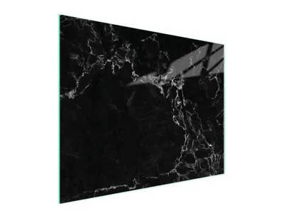 A single glass cutting board with a black marble pattern is shown against a white background.