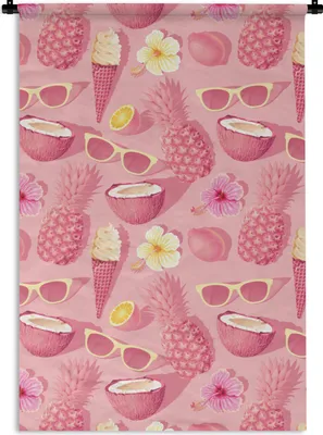 Produktbild von MuchoWow® Wandteppich Wandbehang Sommer - Muster - Rosa - Pastell 60x90 cm Tapisserie Dekoration Wandtuch - Foto-Teppich - Abwaschbar