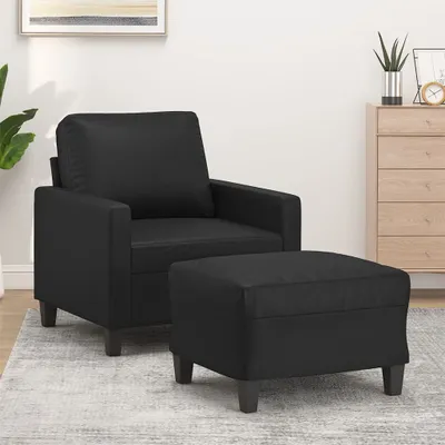 Produktbild von ZMH Sessel mit Hocker Schwarz 60 cm Kunstleder