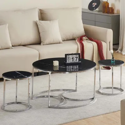 Image de Milton & Oldbrook Ensemble table basse Lamego marbre noir - argenté