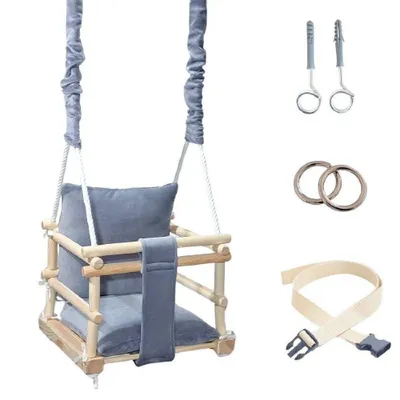 Immagine prodotto di Altalena per bambini Lumali 3 in 1 con cintura di sicurezza, altalena per neonati per uso domestico, altalena da interno o da esterno, con seduta morbida, regolabile in altezza,  grigio scuro