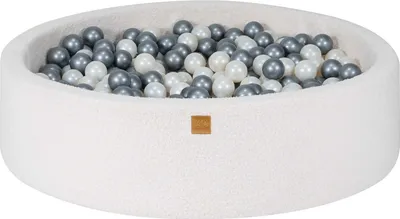 Produktbild von Rund Bällebad für Kinder mit 300 Bällen, 120x30cm, Boucle, Weiß: Silber/Weiße Perle