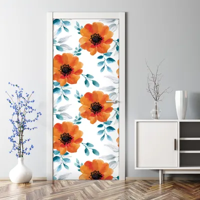 Produktbild von Dekorative Aufkleber selbstklebend Klebefolie Türaufkleber Türposter Aquarell Mohnblumen 85 x 200 cm