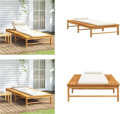 Produktbild von vidaXL Sonnenliege mit Cremeweißem Kissen & Auflage Massivholz Akazie - Sonnenliege - Sonnenliegen - Liege - Outdoor Liege