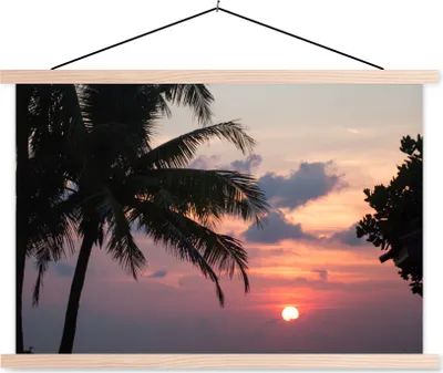 Produktbild von MuchoWow® Textilposter Tropisch - Palme - Sonne 150x100 cm mit holzfarbenen Rahmen - Posters